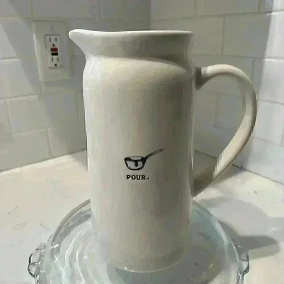 Rae Dunn Magenta Ivory Farmhouse POUR. Icon Graphic Beverage Carafe Pitcher Used - Picture 9 of 12